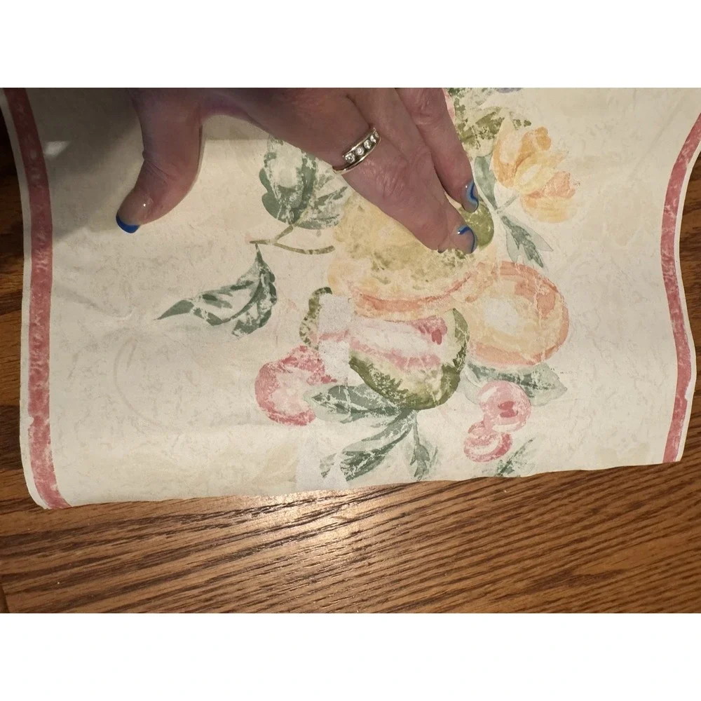 4-Gramercy Prepasted fruit wallpaper Pink White Green Border